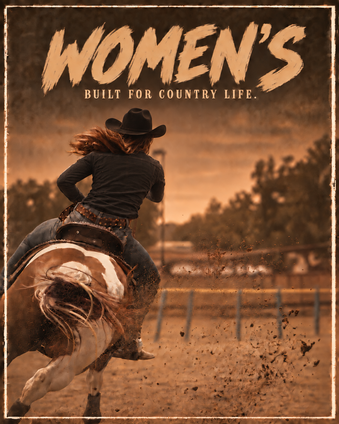 Cowboy Culture Women's collection poster with plain black long-sleeve western shirt