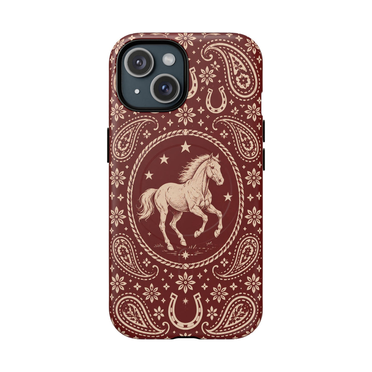 Tough Magnetic Case – Vintage Western Horse Paisley Design — iPhone 15 / Matte