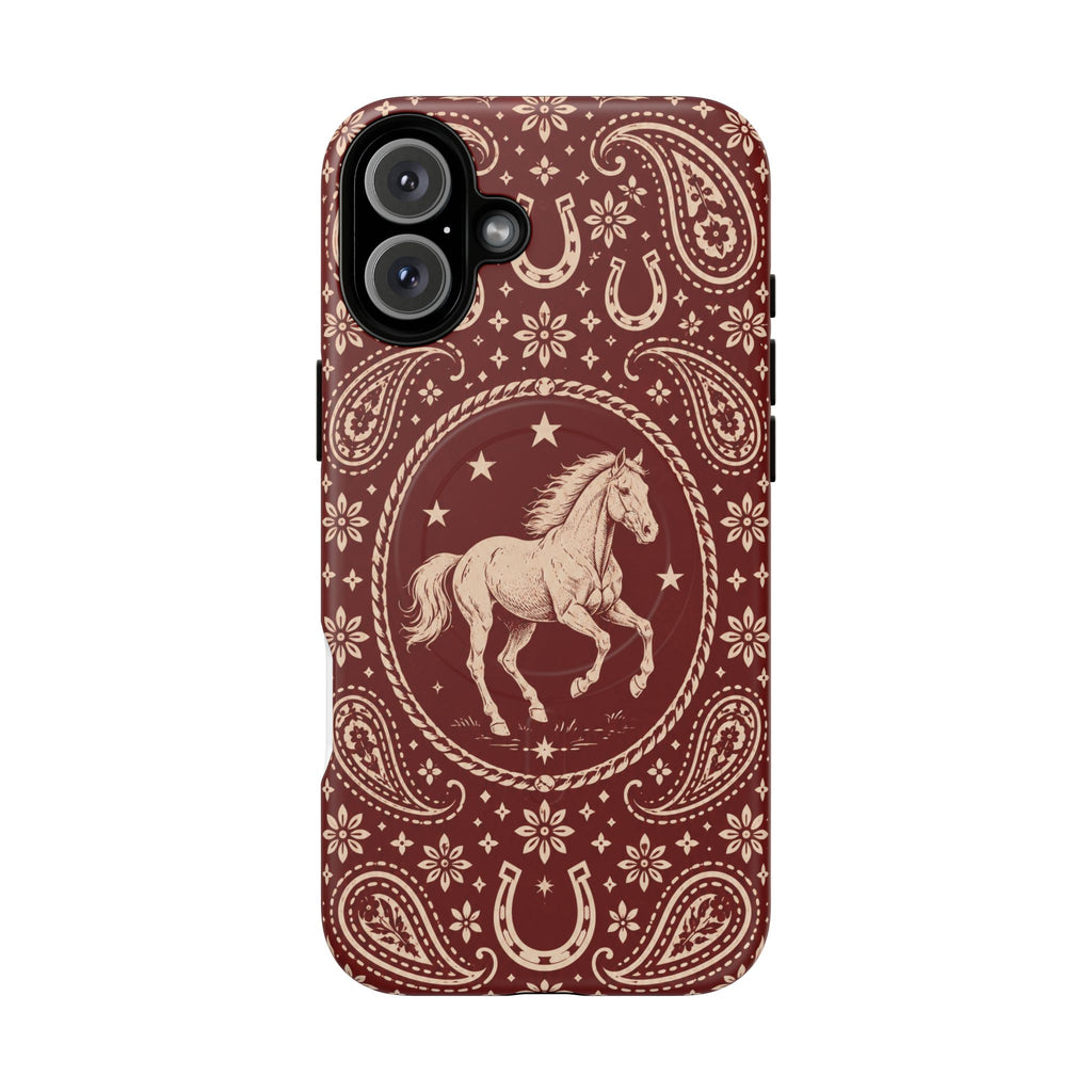 Tough Magnetic Case – Vintage Western Horse Paisley Design — iPhone 16 Plus / Matte