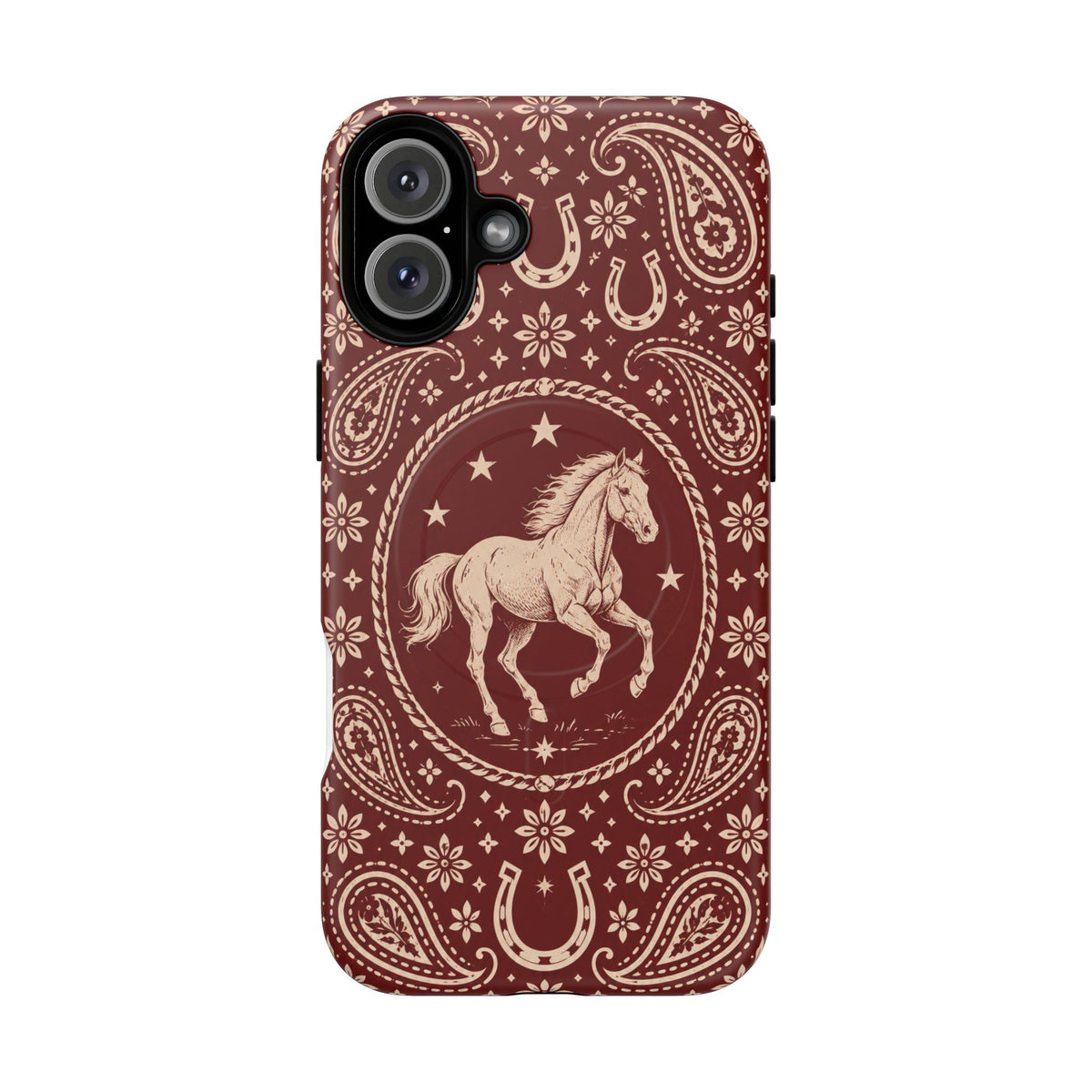 Tough Magnetic Case – Vintage Western Horse Paisley Design — iPhone 16 Plus / Matte