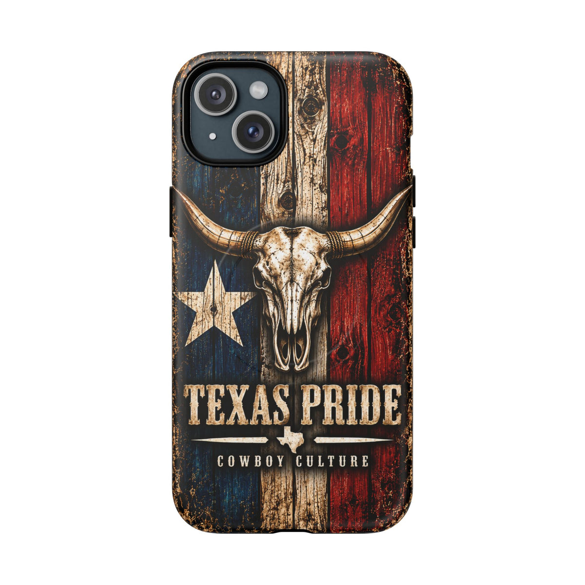 Cowboy Culture Texas Pride magnetic phone case with Texas flag and longhorn skull artwork
