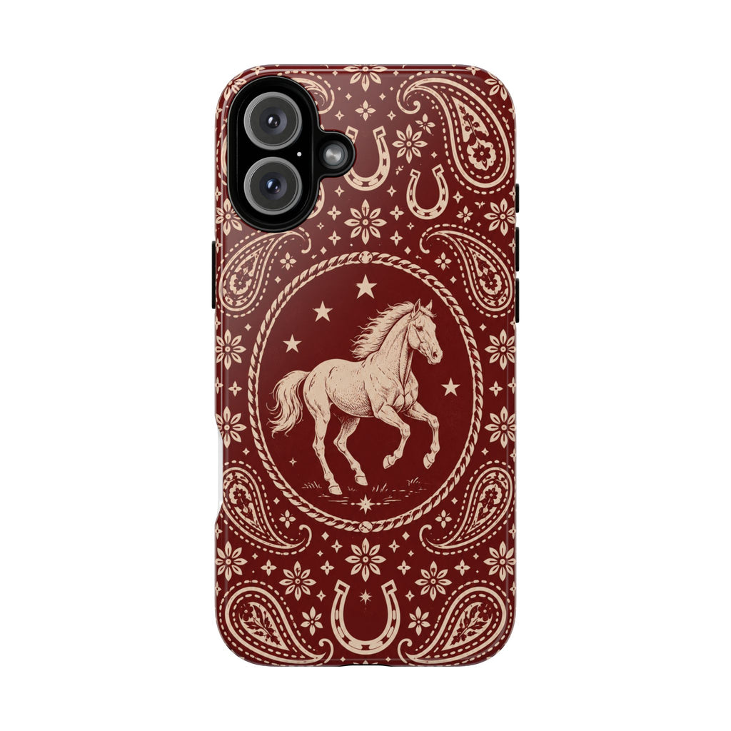 Western Horse Paisley Tough Phone Case — iPhone 16 Plus / Glossy