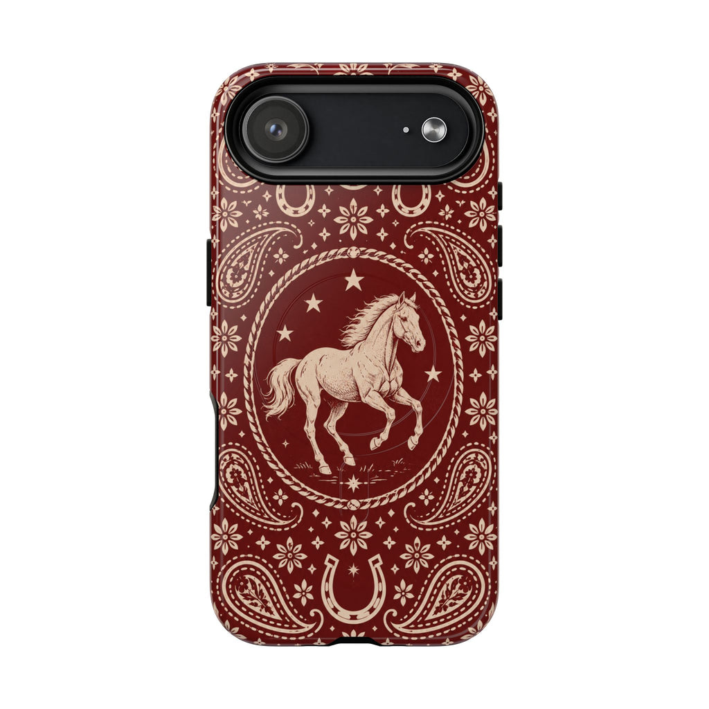 Tough Magnetic Case – Vintage Western Horse Paisley Design — iPhone 17 Air / Glossy
