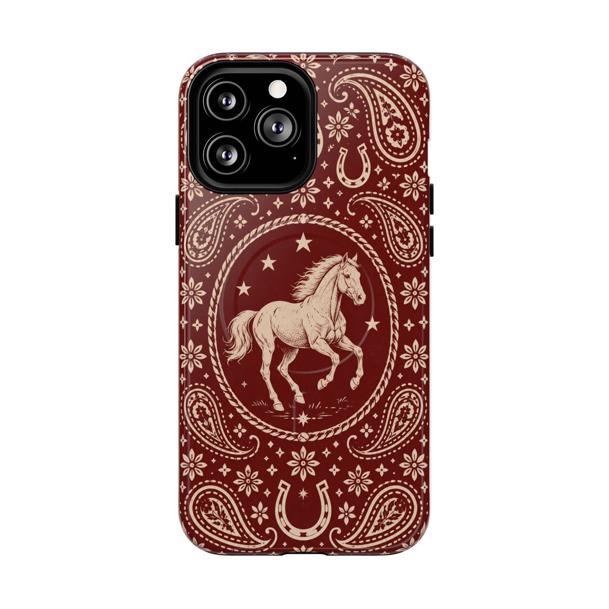 Tough Magnetic Case – Vintage Western Horse Paisley Design — iPhone 13 Pro Max / Glossy