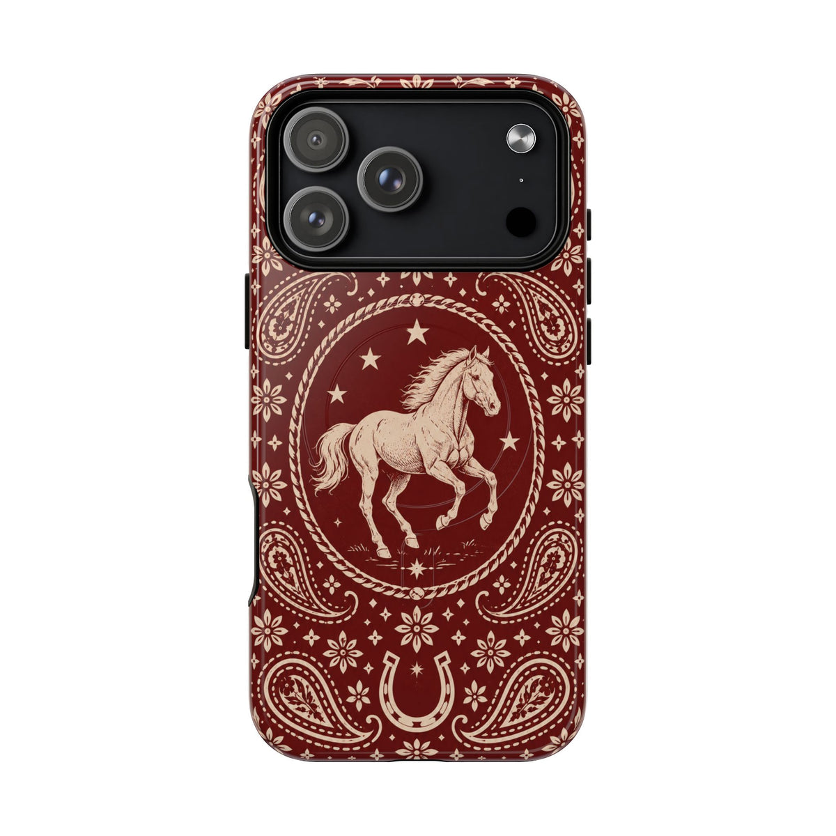 Tough Magnetic Case – Vintage Western Horse Paisley Design — iPhone 18 Pro Max / Glossy