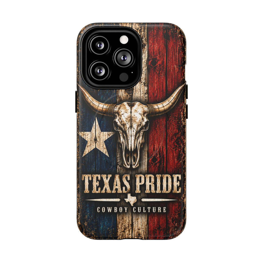 Cowboy Culture Texas Pride magnetic phone case with Texas flag and longhorn skull artwork