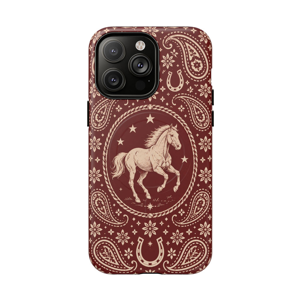 Tough Magnetic Case – Vintage Western Horse Paisley Design — iPhone 14 Pro Max / Matte