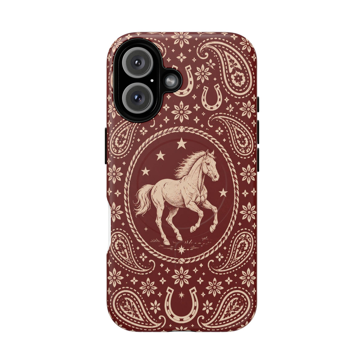 Tough Magnetic Case – Vintage Western Horse Paisley Design — iPhone 16 / Matte