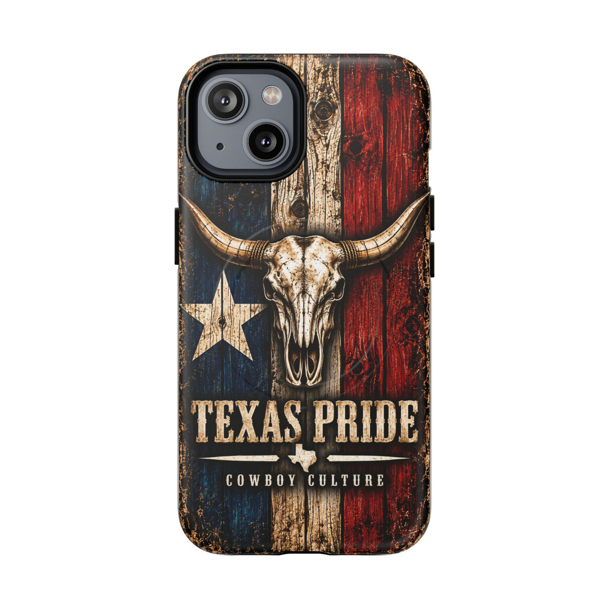 Cowboy Culture Texas Pride magnetic phone case with Texas flag and longhorn skull artwork