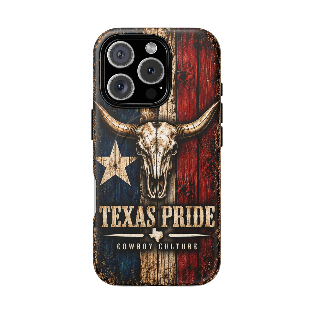 Cowboy Culture Texas Pride magnetic phone case with Texas flag and longhorn skull artwork