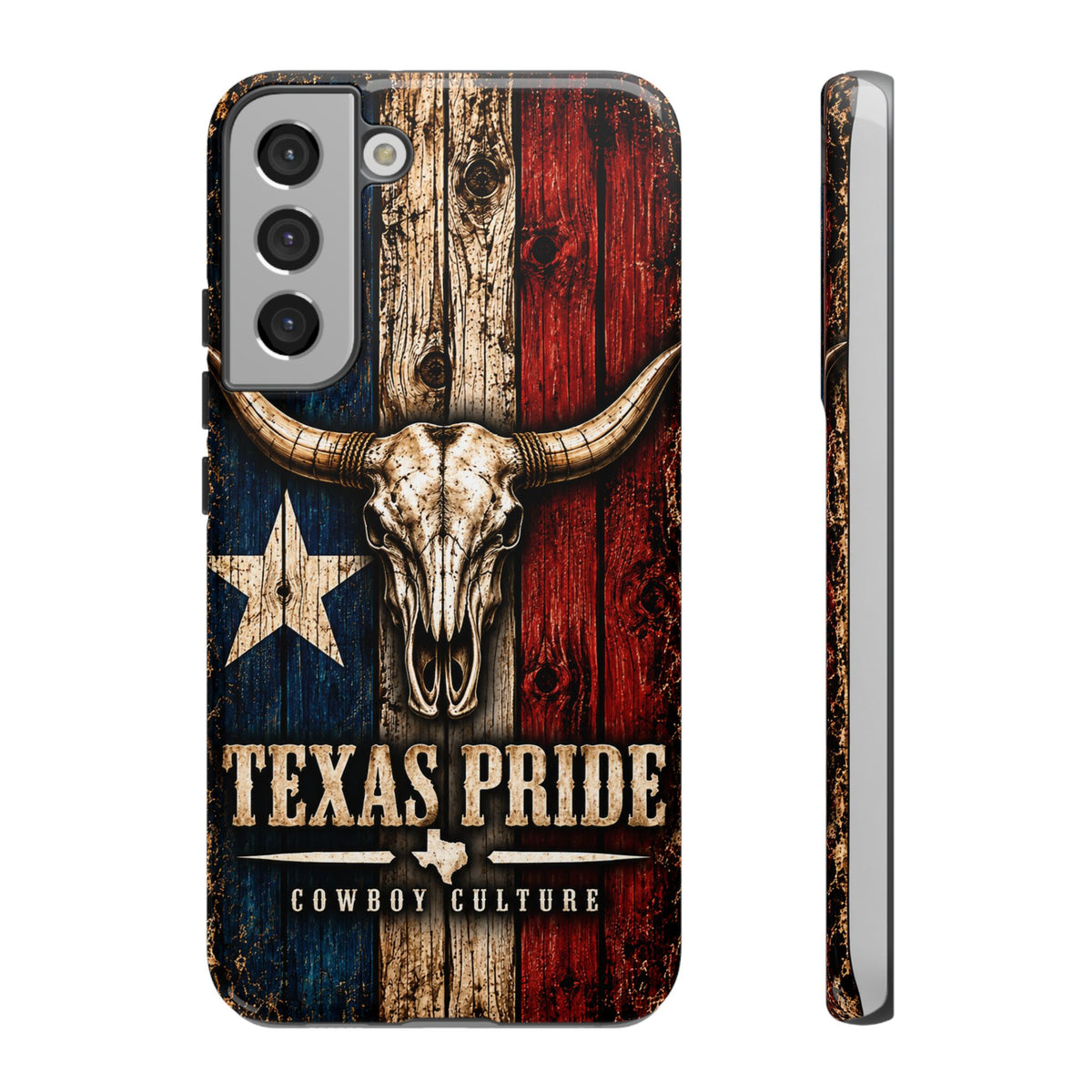 Cowboy Culture Texas Pride phone case with Texas flag and longhorn skull artwork