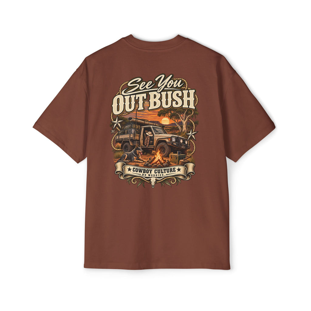 Cowboy Culture See You Out Bush country camping tee — detail view