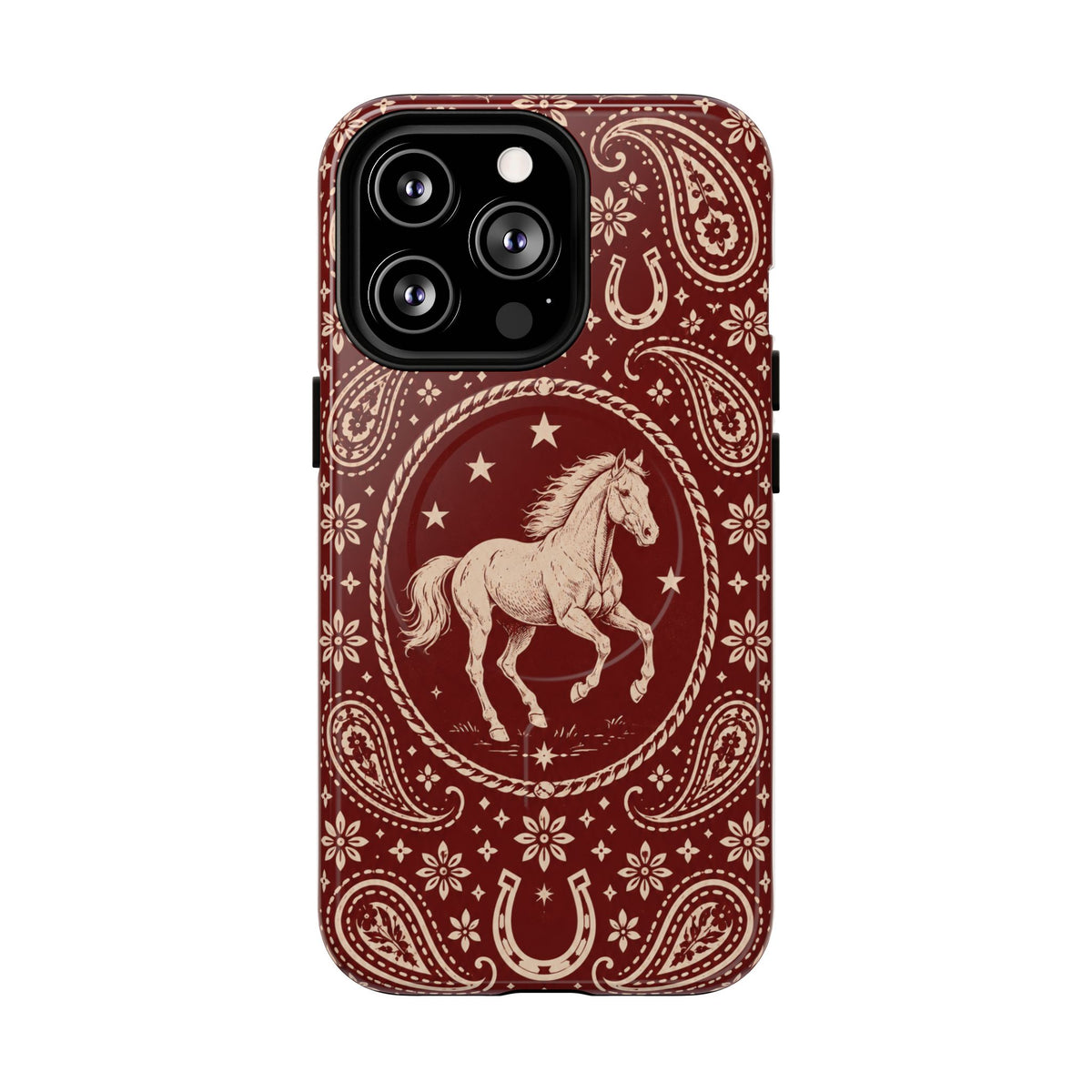 Tough Magnetic Case – Vintage Western Horse Paisley Design — iPhone 13 Pro / Glossy