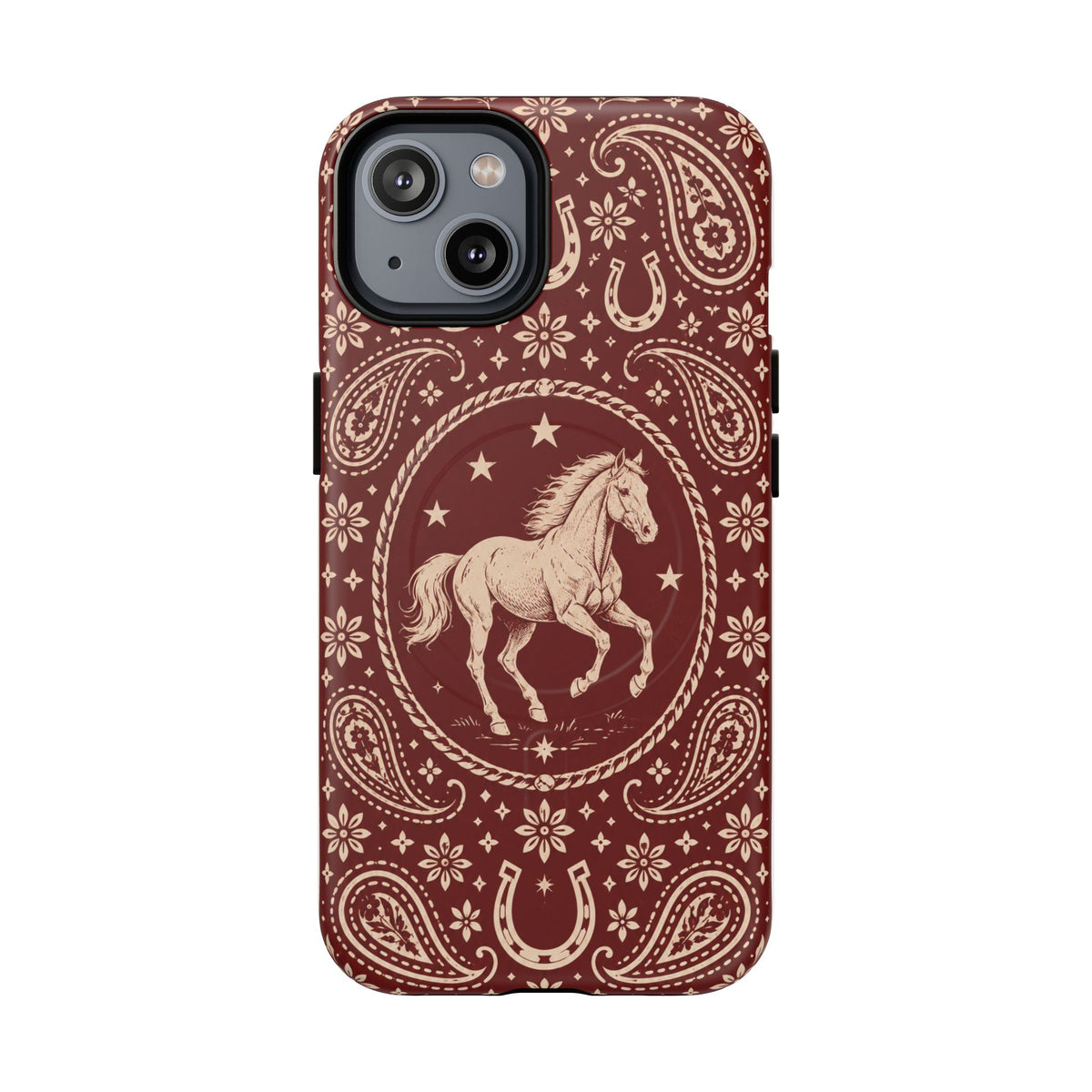 Tough Magnetic Case – Vintage Western Horse Paisley Design — iPhone 14 / Matte