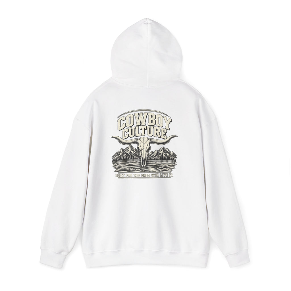 Cowboy Culture Mountain Skull western hoodie — apparel mockup