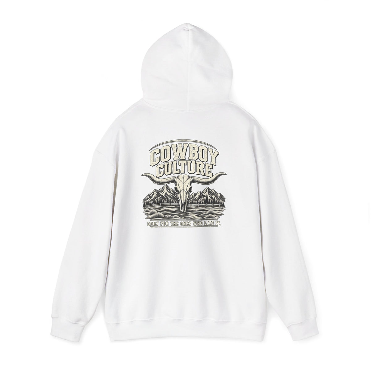 Cowboy Culture Mountain Skull western hoodie — apparel mockup