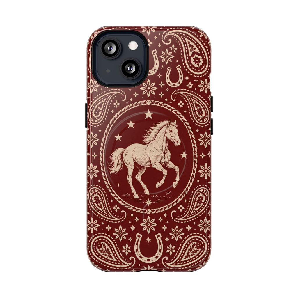 Tough Magnetic Case – Vintage Western Horse Paisley Design — iPhone 13 / Glossy