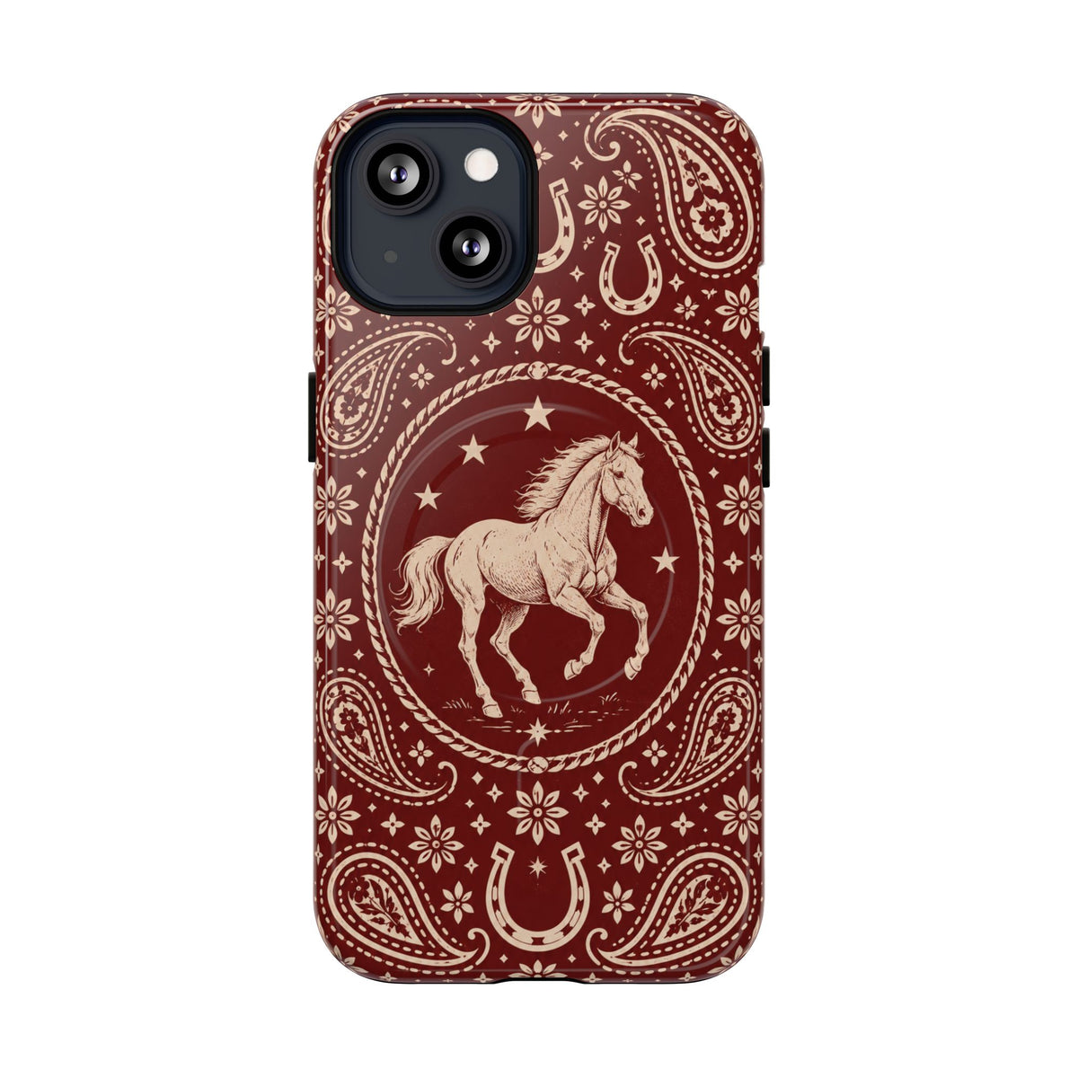 Tough Magnetic Case – Vintage Western Horse Paisley Design — iPhone 13 / Glossy