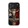 Cowboy Culture Texas Pride magnetic phone case with Texas flag and longhorn skull artwork