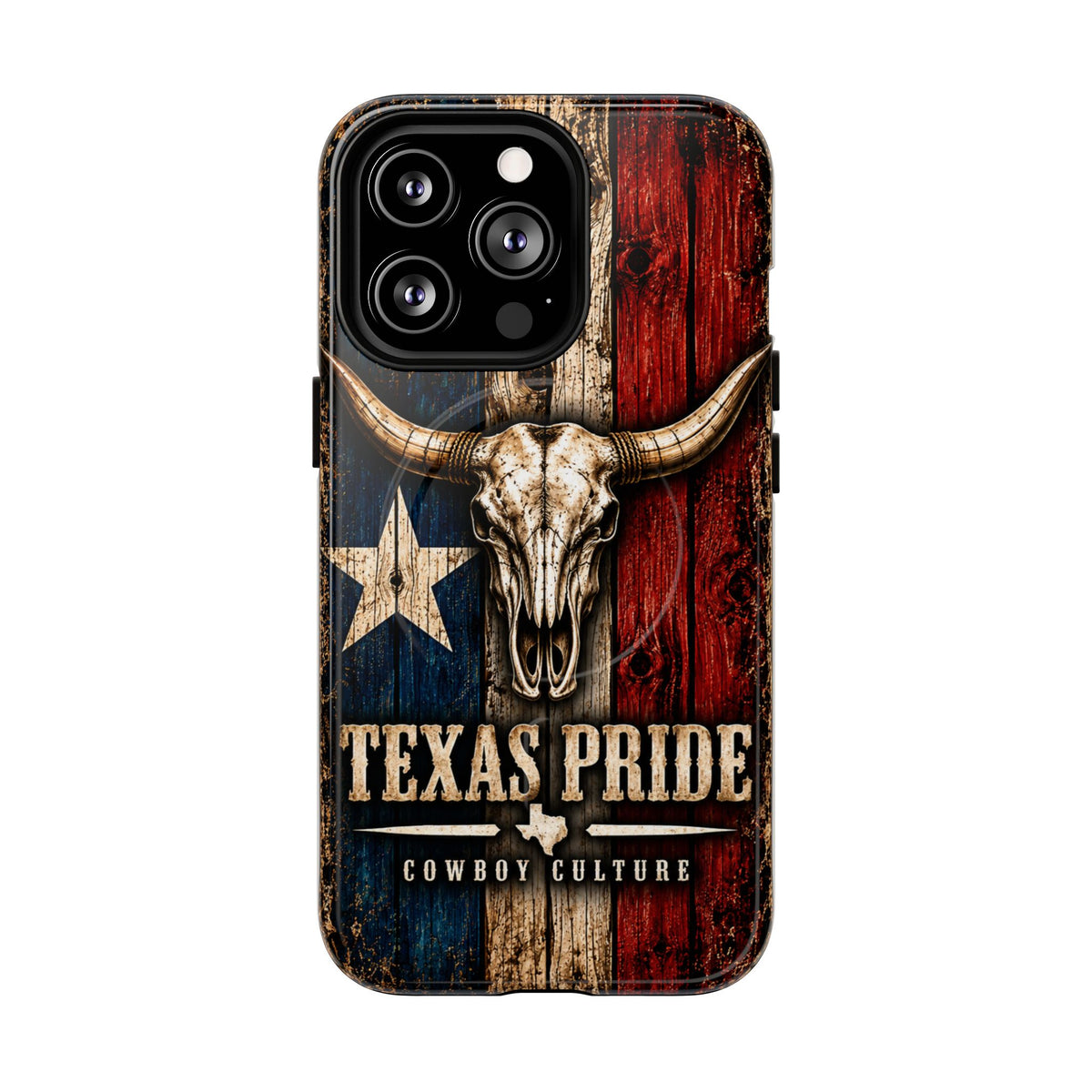 Cowboy Culture Texas Pride magnetic phone case with Texas flag and longhorn skull artwork