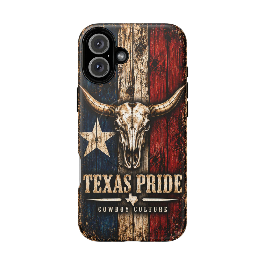 Cowboy Culture Texas Pride magnetic phone case with Texas flag and longhorn skull artwork