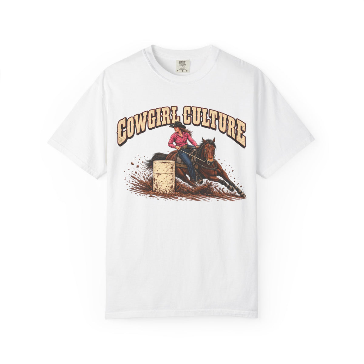 Cowgirl Culture Barrel Racing Tee front graphic