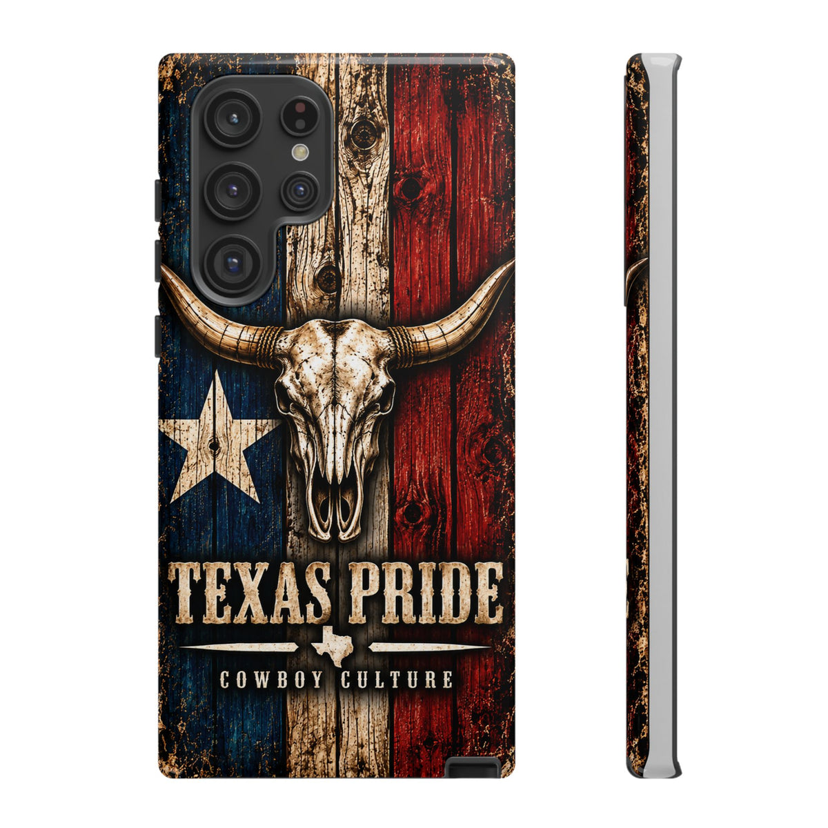 Cowboy Culture Texas Pride phone case with Texas flag and longhorn skull artwork