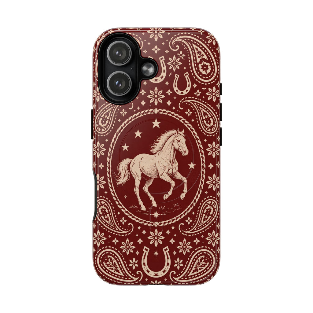 Tough Magnetic Case – Vintage Western Horse Paisley Design — iPhone 17 / Glossy