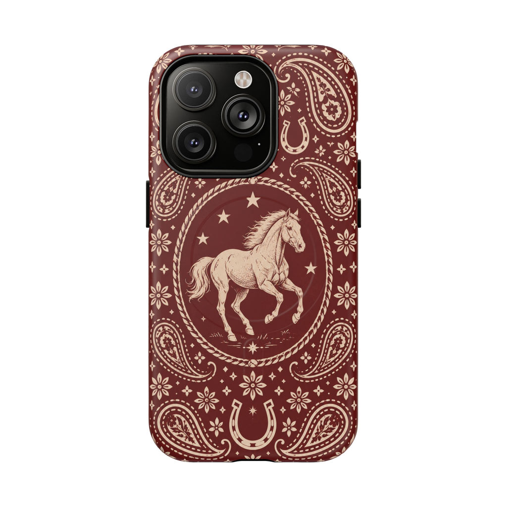 Tough Magnetic Case – Vintage Western Horse Paisley Design — iPhone 14 Pro / Matte