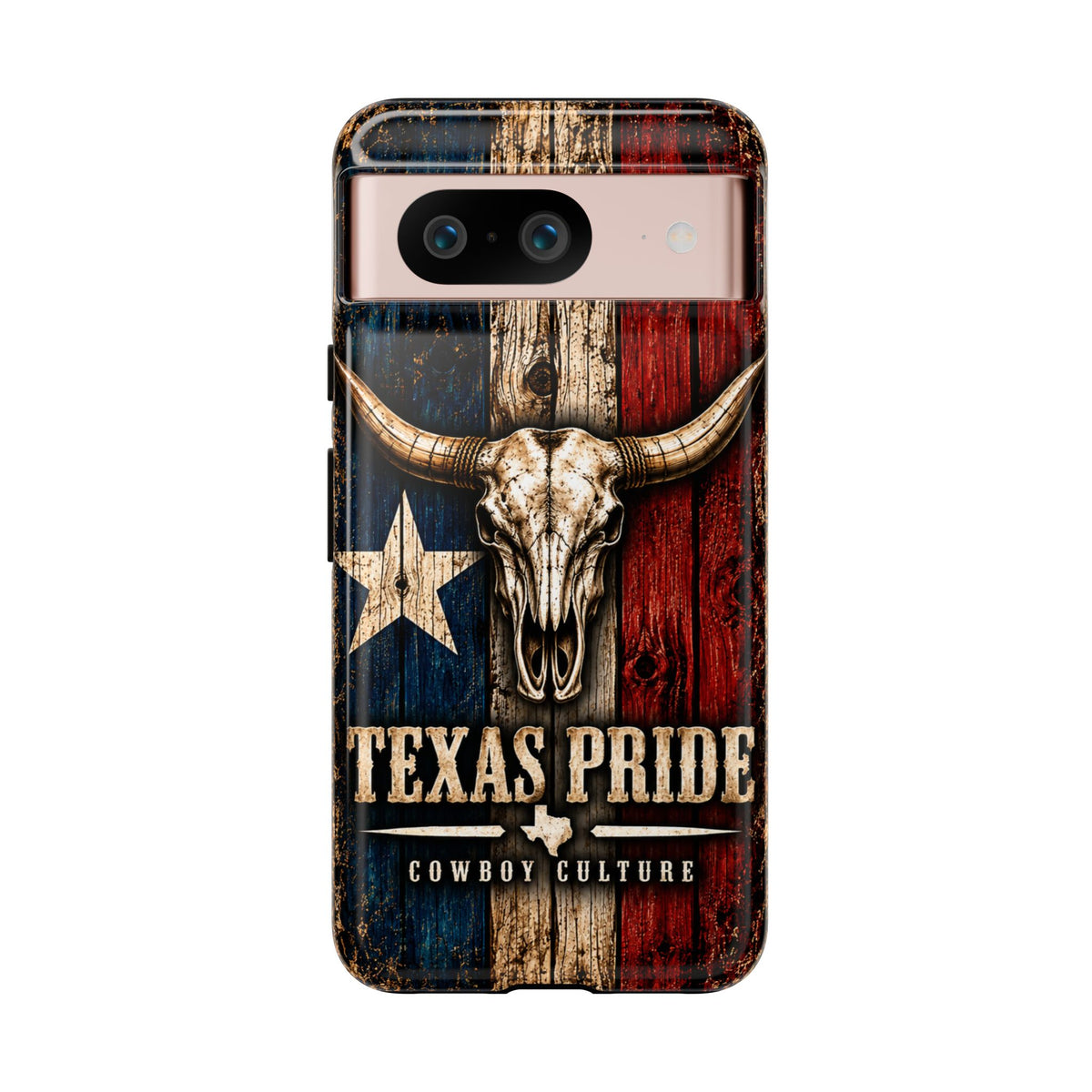 Cowboy Culture Texas Pride phone case with Texas flag and longhorn skull artwork