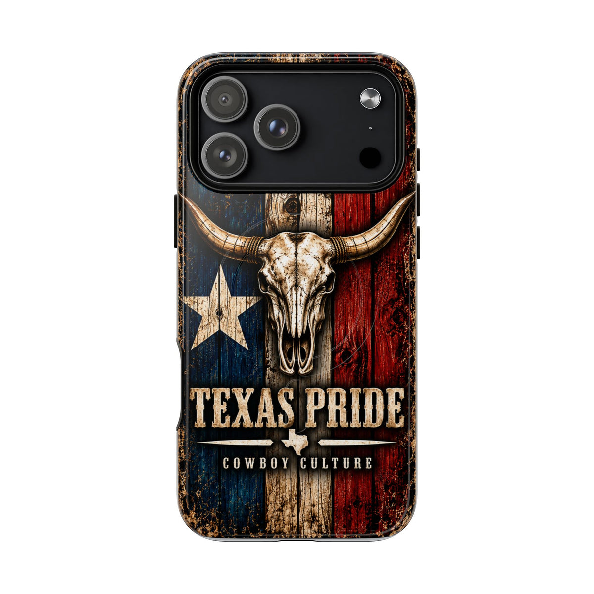 Cowboy Culture Texas Pride magnetic phone case with Texas flag and longhorn skull artwork