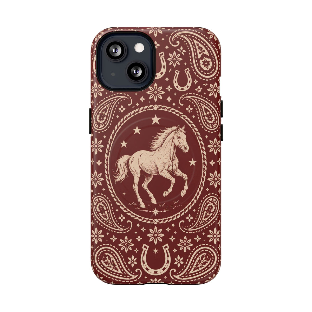 Tough Magnetic Case – Vintage Western Horse Paisley Design — iPhone 13 / Matte
