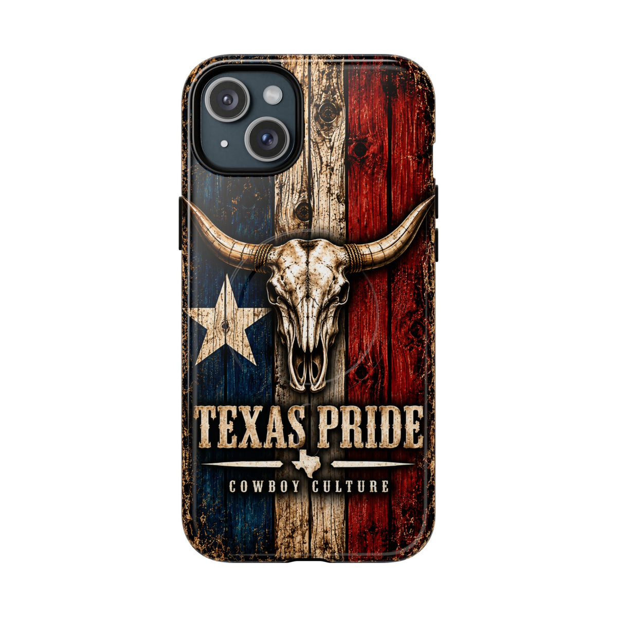 Cowboy Culture Texas Pride magnetic phone case with Texas flag and longhorn skull artwork