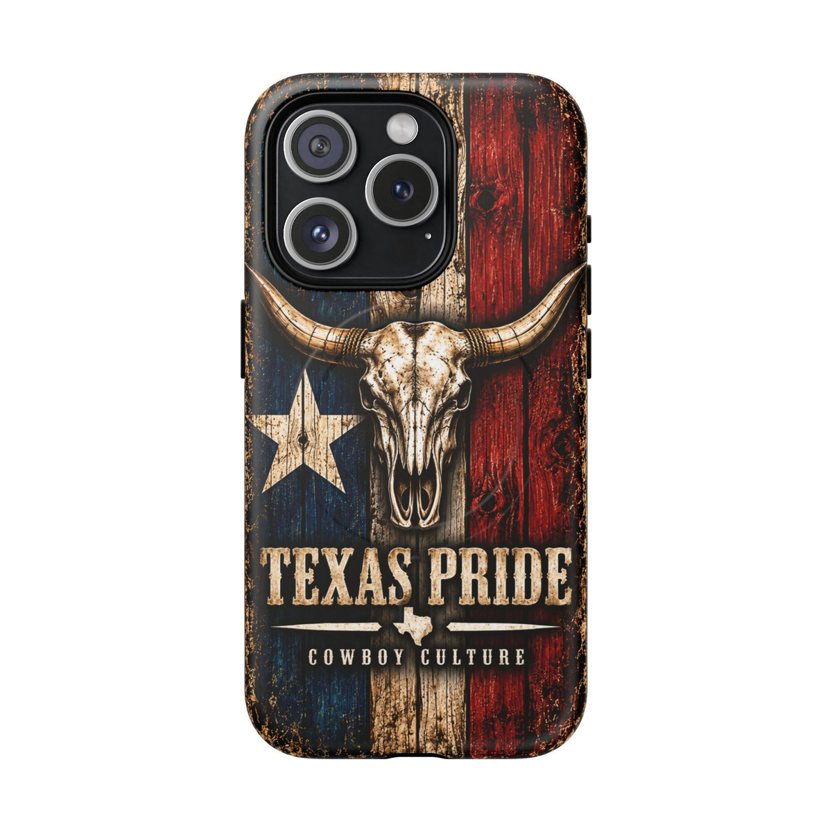 Cowboy Culture Texas Pride magnetic phone case with Texas flag and longhorn skull artwork