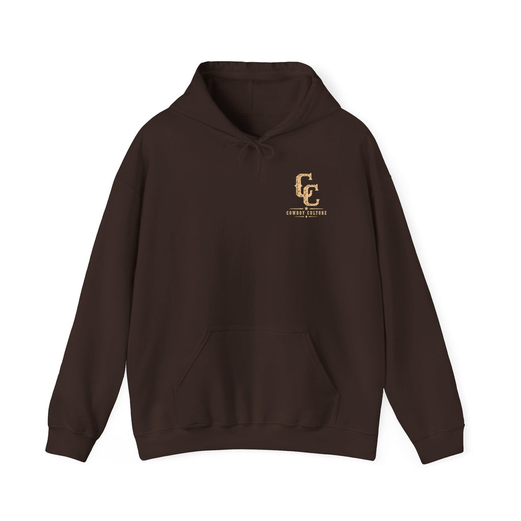 Cowboy Culture Badge western hoodie — apparel mockup