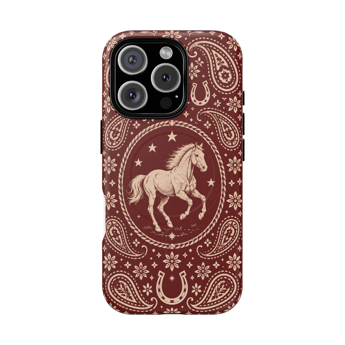 Tough Magnetic Case – Vintage Western Horse Paisley Design — iPhone 16 Pro / Matte