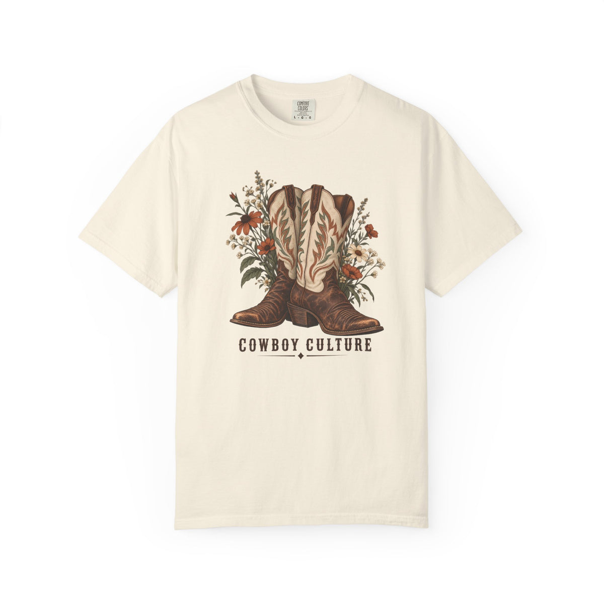 Western cowboy boots and wildflowers graphic t-shirt