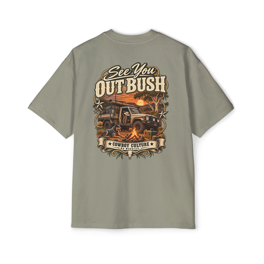 Cowboy Culture See You Out Bush country camping tee — detail view