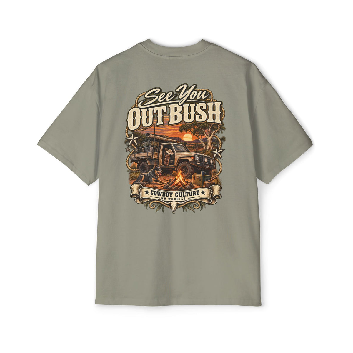 Cowboy Culture See You Out Bush country camping tee — detail view