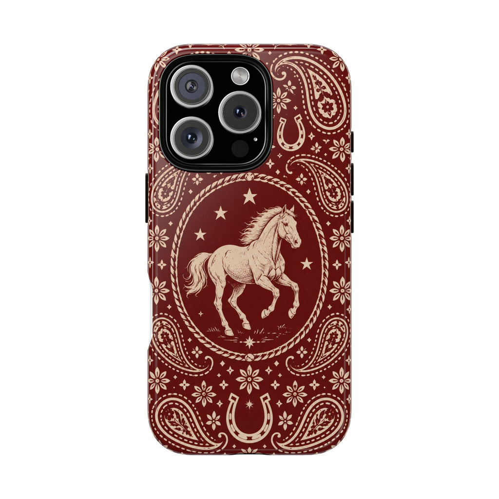 Western Horse Paisley Tough Phone Case — iPhone 16 Pro / Glossy