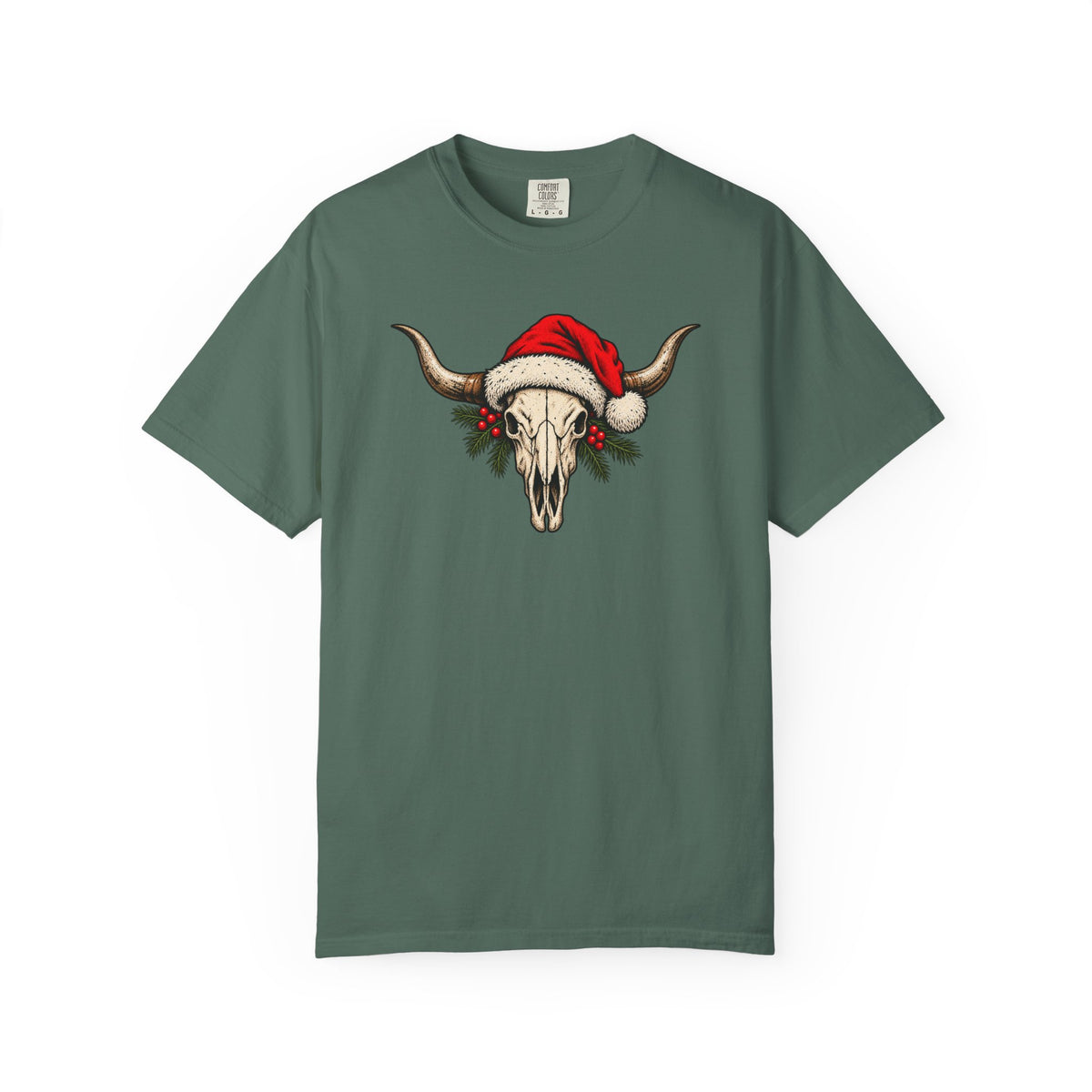 Western Christmas longhorn skull graphic tee