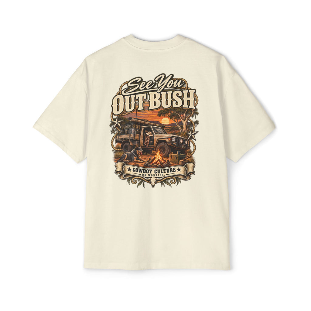 Cowboy Culture See You Out Bush country camping tee — detail view