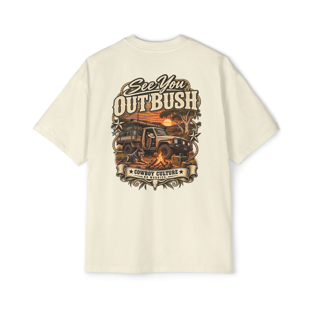 Cowboy Culture See You Out Bush country camping tee — detail view