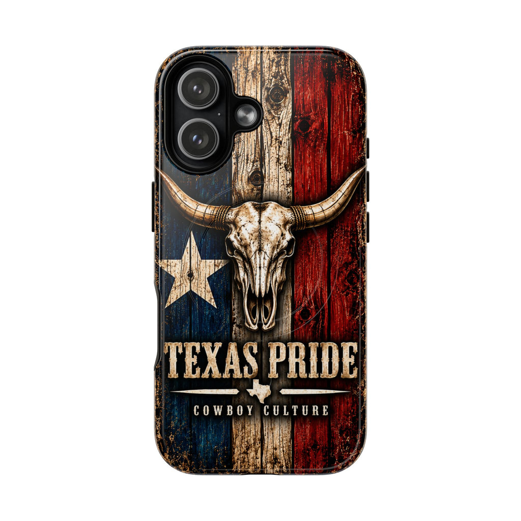 Cowboy Culture Texas Pride magnetic phone case with Texas flag and longhorn skull artwork