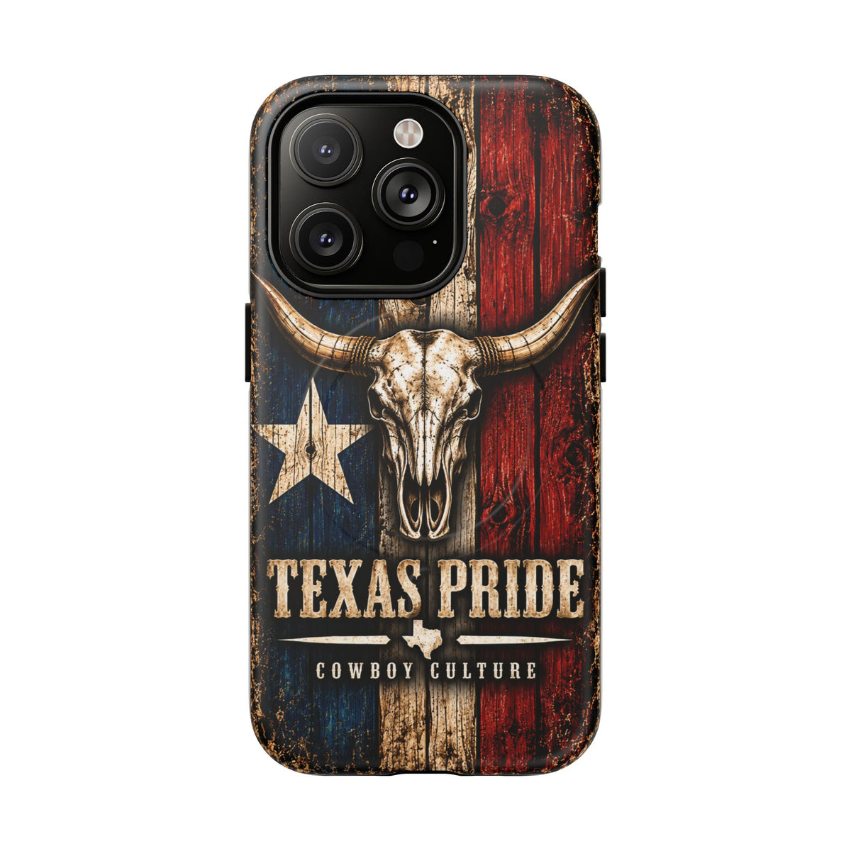 Cowboy Culture Texas Pride magnetic phone case with Texas flag and longhorn skull artwork