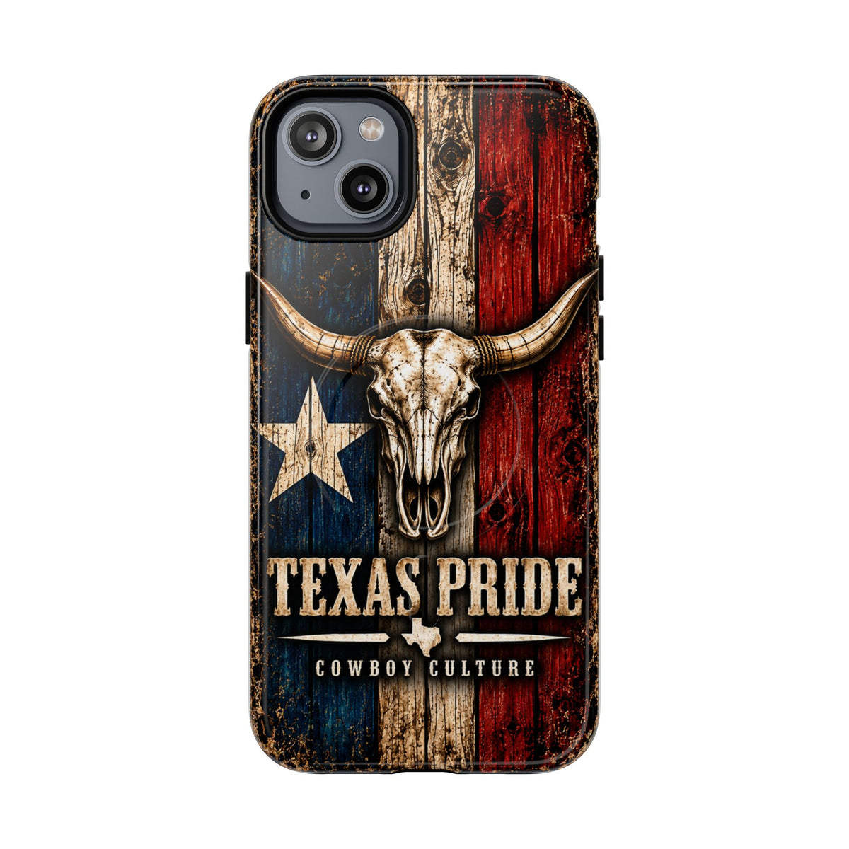 Cowboy Culture Texas Pride magnetic phone case with Texas flag and longhorn skull artwork