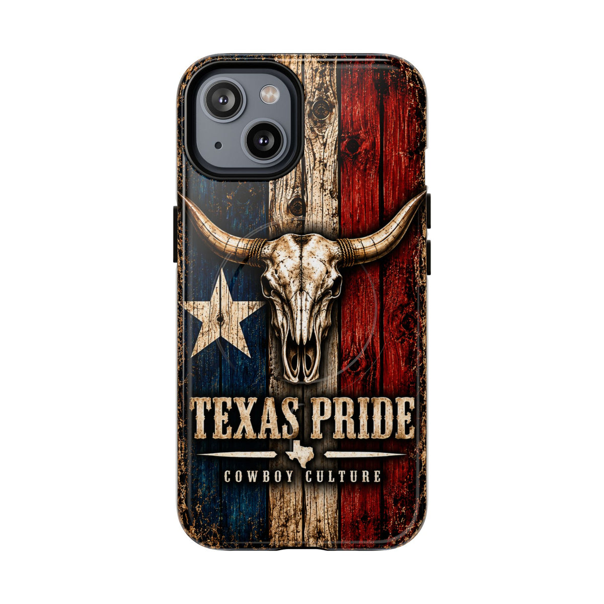 Cowboy Culture Texas Pride magnetic phone case with Texas flag and longhorn skull artwork
