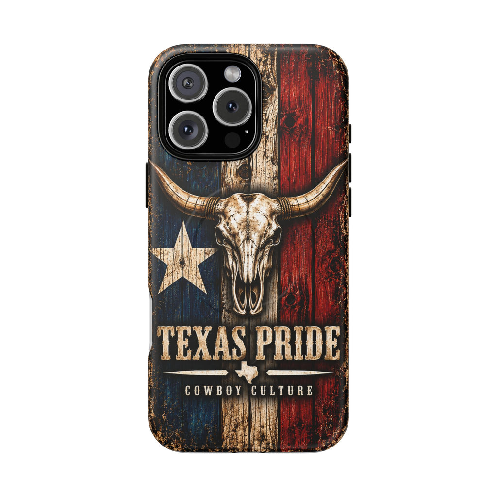 Cowboy Culture Texas Pride magnetic phone case with Texas flag and longhorn skull artwork