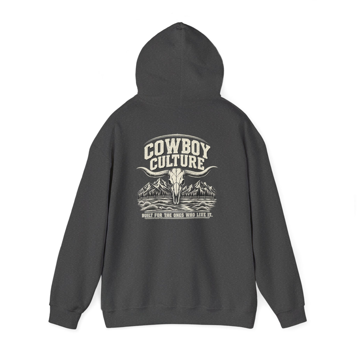 Cowboy Culture Mountain Skull western hoodie — apparel mockup
