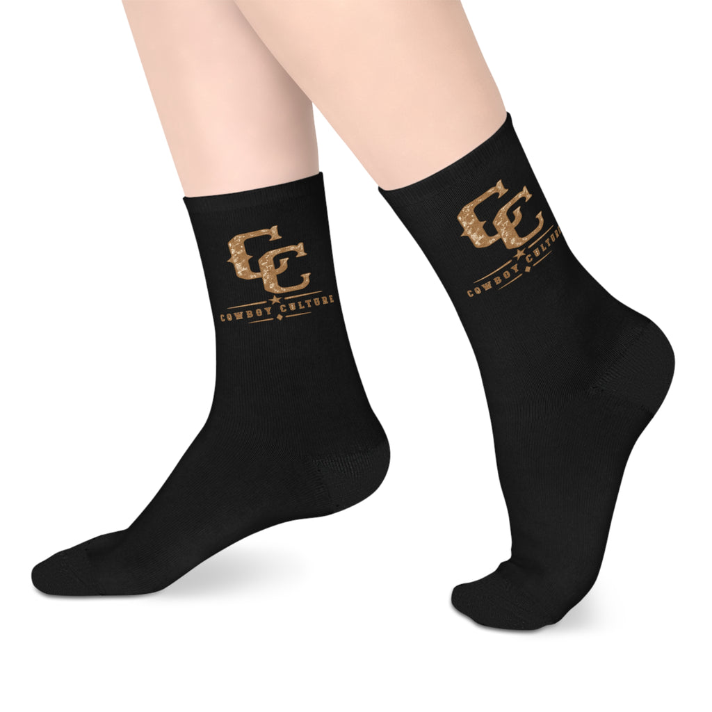 Western crew socks with Cowboy Culture cowboy hat graphic
